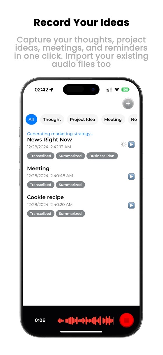 Écran 1 de l'app Voice Memos AI